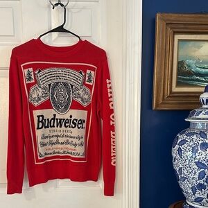 Vintage Red Budweiser King of Beers Cotton Blend Crewneck Sweater Size Small